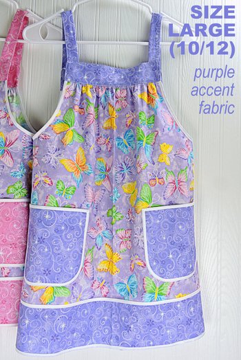 Glitzy Butterflies Children's Pinafore with no ties (straps go straight over the shoulders) relaxed fit smock with pockets, SIZE 10/12, RTS