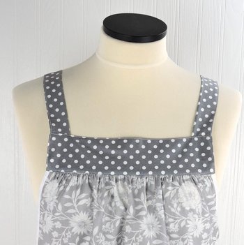 Gray Floral Pinafore with no ties (straps go straight over shoulders) relaxed fit smock with pockets, fits L/XL/2X, ready to ship