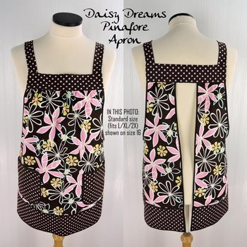 Daisy Dreams Pinafore with no ties (straps go straight over shoulders) relaxed fit smock with pockets, fits L/XL/2X, ready to ship now