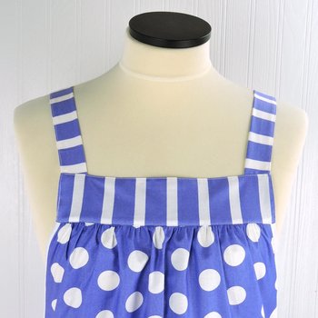 Violet Polka Dot Pinafore with no ties (straps go straight over shoulders) relaxed fit smock with pockets, fits L/XL/2X, ready to ship