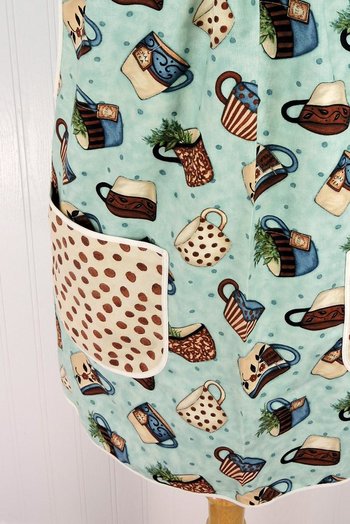 Tea for Two Pinafore with no ties (straps go straight over shoulders) relaxed fit smock with pockets, fits L/XL/2X, ready to ship now