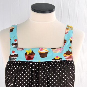 Espresso & Cupcakes Pinafore with no ties (straps go straight over shoulders) relaxed fit smock with pockets, fits L/XL/2X, ready to ship