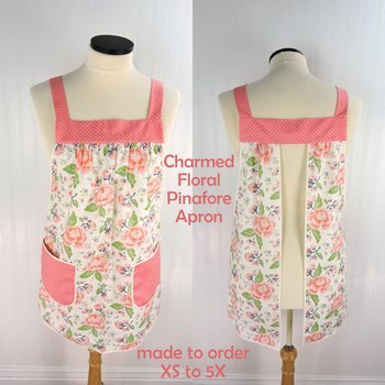 Charmed Floral Pinafore with no ties (straps go straight over shoulders) relaxed fit smock with pockets, made-to-order from XS to 5X