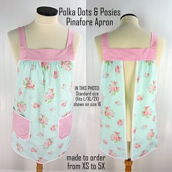 Pastel Polka Dots & Posies Pinafore with no ties (straps go straight over shoulders) relaxed fit smock with pockets, made-to-order XS to 5X