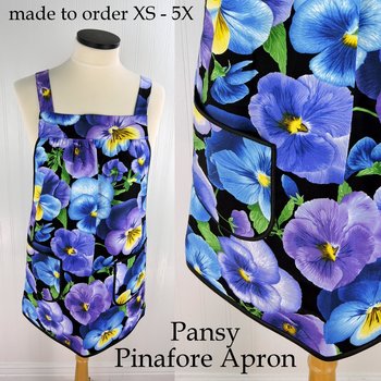 Pansy Pinafore with no ties (straps go straight over shoulders) relaxed fit smock with pockets, made to order from XS - 5X