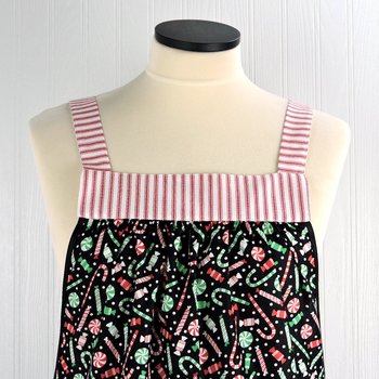 Peppermint Christmas Pinafore with no tie (straps go straight over shoulders) relaxed fit smock with pockets, made to order XS- 5X plus size