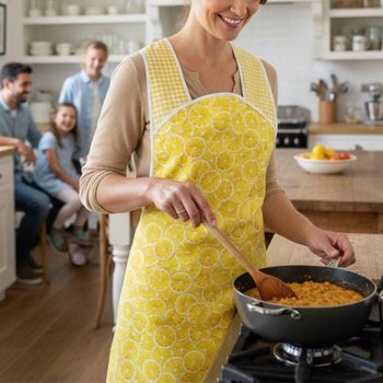 Lemon Slices & Gingham 50s Smock Apron, relaxed fit "H-back" doesn't touch neck, from XS to 4X w/ pocket options, Lemon Fresh collection