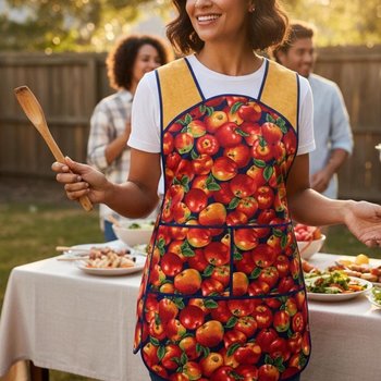 Apple Harvest 50s Smock Apron with kangaroo pocket, relaxed fit with no neck ties (H-back apron) fits sizes large or X-large SHIPS FAST