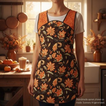 Fall Floral 50s Style Smock Apron, comfortable relaxed fit apron (H back style doesn't touch neck) last one fits L/XL SHIPS FAST