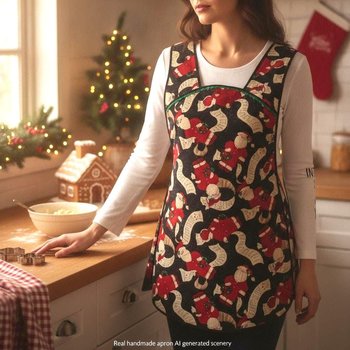 Santa's Christmas List Retro 50s Smock with no neck ties, H-back apron sits on shoulders, hostess apron fits L/XL SHIPS FAST