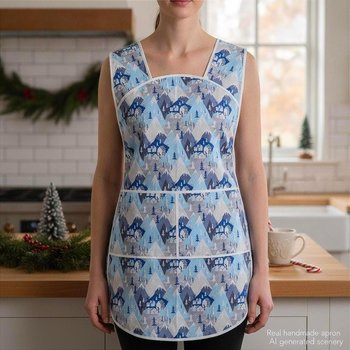 Winter Towne 50s Smock Apron with kangaroo pocket, relaxed fit with no neck ties (H-back apron) fits sizes large or X-large, ready to ship