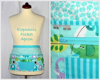 Elephants Multi-Pocket Apron great for waitress, vendor, photographer, cute teacher apron with money pocket, 2 sizes