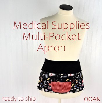 OOAK Medical Supplies Multi-Pocket Apron is great for Doctors, School Nurses, CNA, ER, Vet Techs, ready to ship, fits waists up to 40 inches