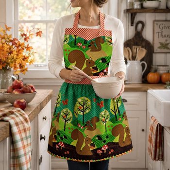 Nuts for Dinner Gathered Skirt Apron, A Little Handmade Vintage Charm for Fall, one size fits most, ready to ship