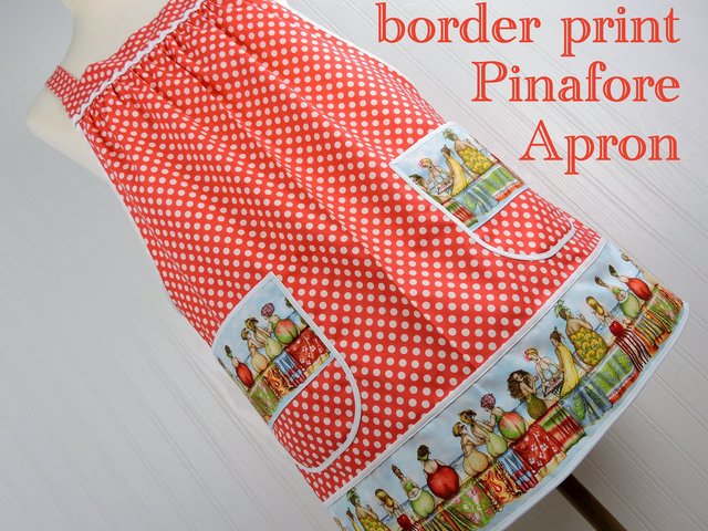 XS - 5X Fruit Ladies Border-Print Pinafore with no ties, relaxed fit smock with pockets, humorous beach theme apron