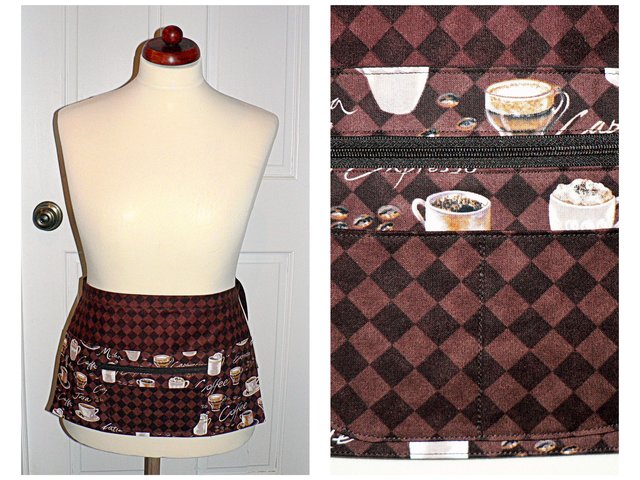 Coffee Time multi-pocket apron with zipper pocket Waitress- Vendor- Teacher- Barista- Farmers Market- Groomer 2 sizes