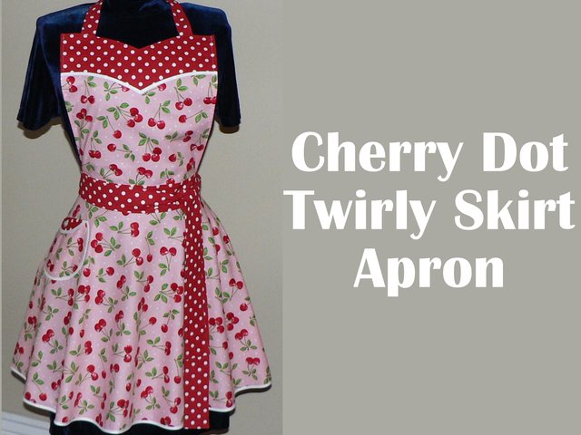 Pink Cherry Dot Twirly Skirt Apron (sweetheart neckline) flirty photo prop, retro diner apron with pocket, one size