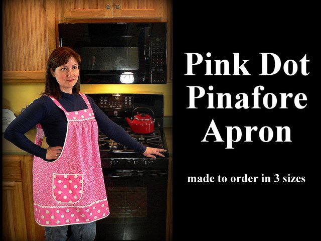 XS- 5X Pink Polka Dot Pinafore with no ties, relaxed fit smock with pockets, retro hostess apron handmade after order