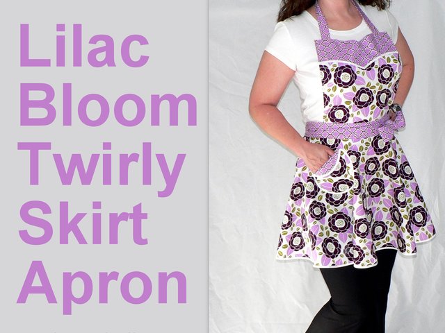 SHIPS FAST~ Lilac Bloom Twirly Skirt Apron, flirty kitchen apron; diner style; delightful party hostess accessory, Ready to Ship