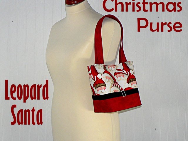 Leopard Santa Christmas Purse with velvet belt and rhinestone buckle, Cute Santa Bag, handmade after order