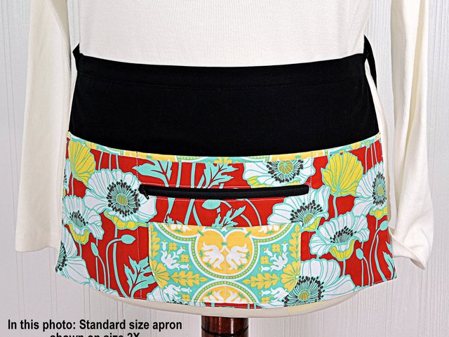 Pristine Poppy Multi-Pocket Apron for teachers, vendors, photographers, servers includes zipper money pocket 2 sizes