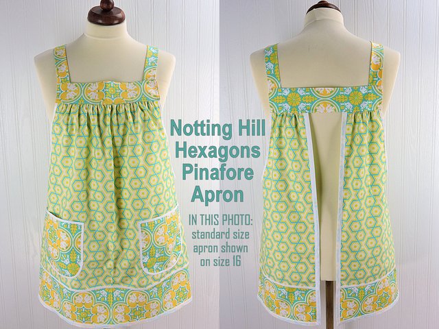 Notting Hill Hexagons Pinafore with no ties, relaxed fit smock with pockets,  XS to 5X