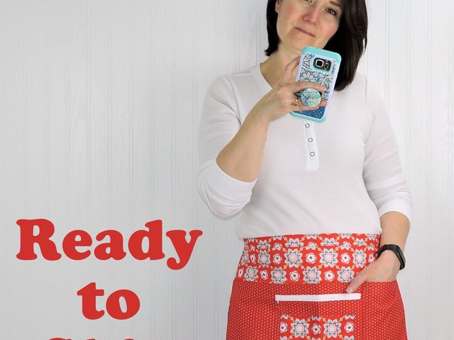 SHIPS FAST~ Red and Aqua Teacher Half Apron with money pocket, multi-pocket apron with zipper, Ready to Ship, fits waists up to 40 inches