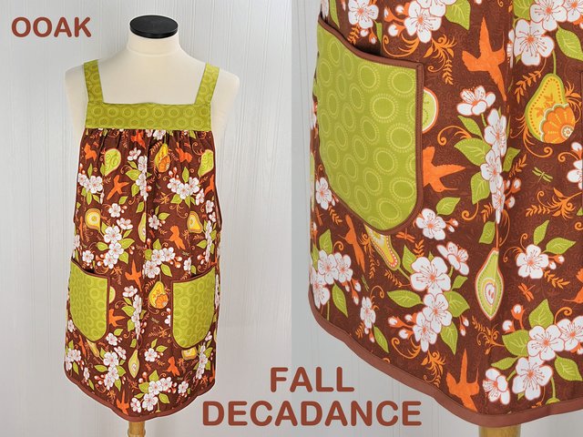 SHIPS FAST~ Fall Decadence Pinafore with no ties, relaxed fit smock with pockets, autumn farmhouse apron fits L/XL/2X, ready to ship now