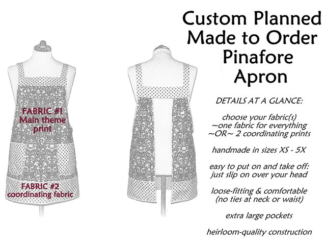 Custom Planned Pinafore Apron (choose your own cotton fabrics) relaxed fit smock with pockets, made-to-order XS to 5X