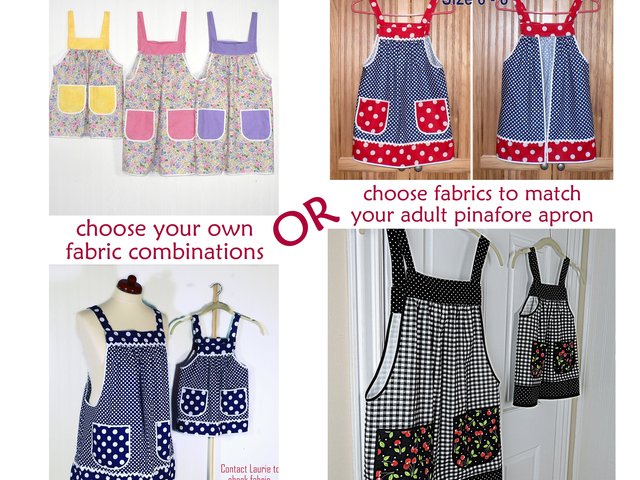 Custom Planned Children's Pinafore Apron with no ties, relaxed fit smock with pockets, 3 sizes, mini-me apron