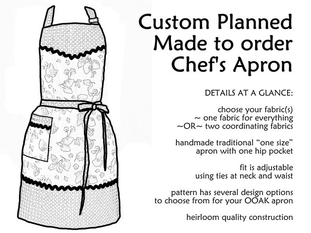 Customized Classic Chef Apron (choose your own fabrics) theme party hostess apron, traditional "one size fits most" style
