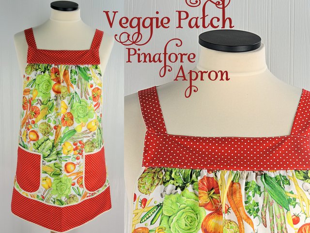 Veggie Patch Pinafore with no ties, relaxed fit smock with pockets, garden harvest kitchen apron, 3 sizes made to order, XS to 5X plus size