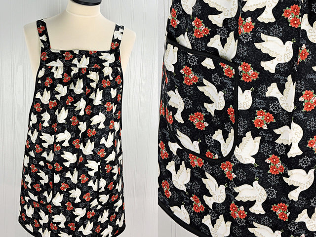 SHIPS FAST~ Winter Bliss Peace Doves Pinafore with no ties, relaxed fit smock with pockets fits L/XL/2X, Christmas apron ready to ship