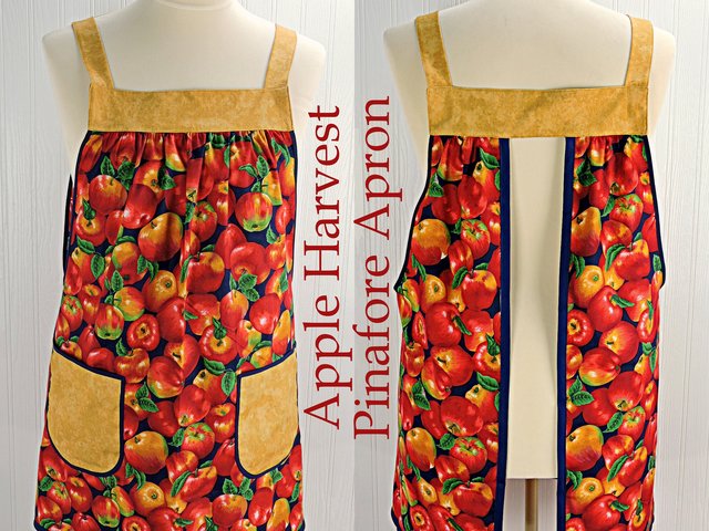 SHIPS FAST~ Apple Harvest Pinafore Apron with no ties, relaxed fit smock with pockets, standard size fits L-XL-2X, ready to ship