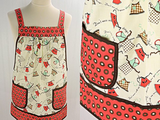 SHIPS FAST~ Domestic Diva Apron Toss Pinafore Apron with no ties, relaxed fit smock with pockets, standard size fits L-XL-2X, ready to ship