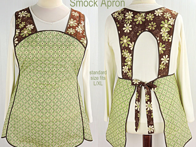 SHIPS FAST~ Grandma's House 50s Style Smock Apron, comfortable relaxed fit apron (H back style doesn't touch neck) last one fits L/XL